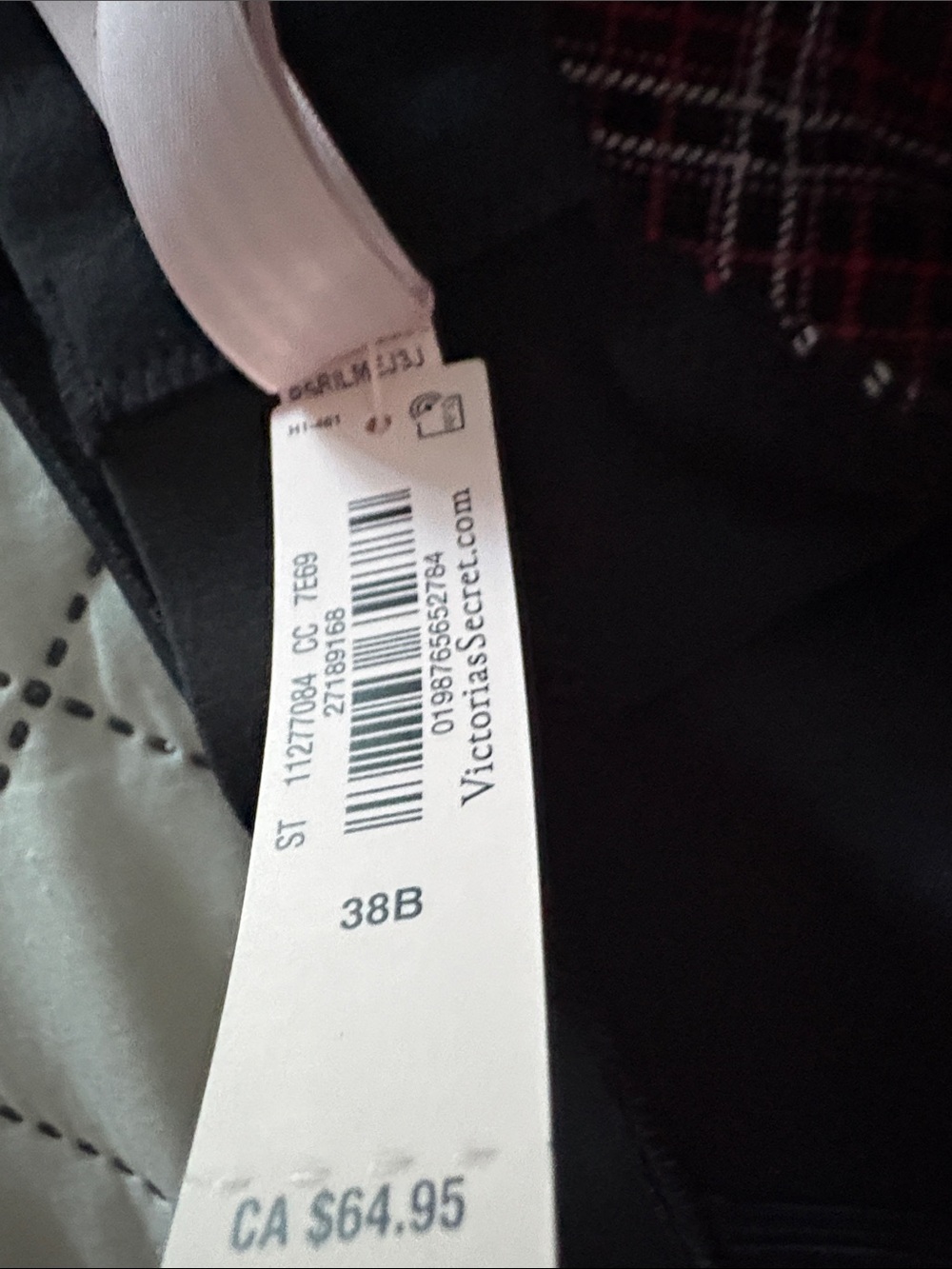 Victoria's Secret Black Plaid T-shirt Bra with Red and White Accents - Picture 3 of 3